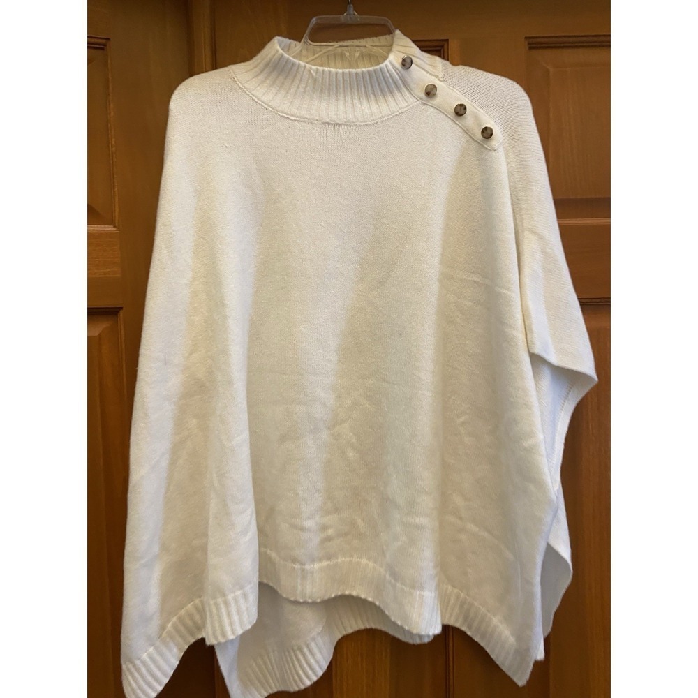 J.Crew Factory Button-Neck White Office Knit Mockneck Poncho Sweater Business